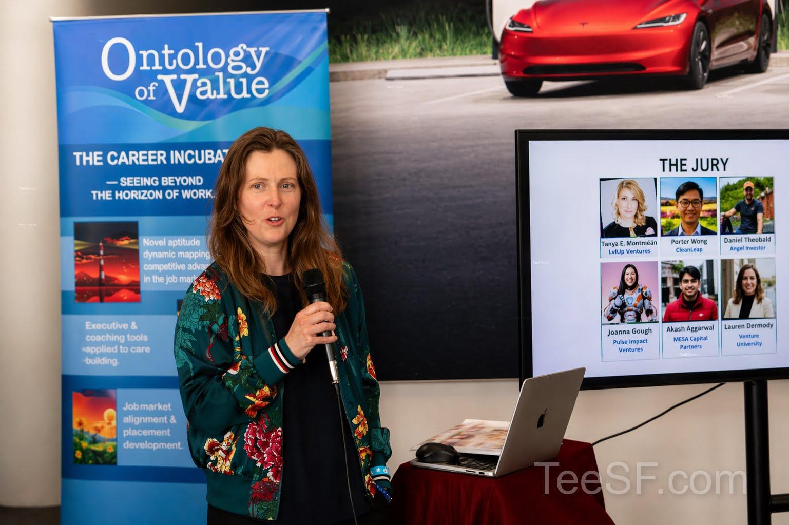 A photo from a pitch night event at Tesla in San Francisco.